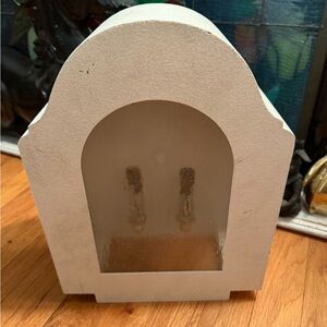 Vintage white metal light sconce with frosted stained glass